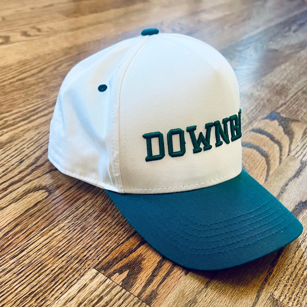 Snapback Hat Unisex OS Cream & Green "Downbad" Embroidered Trucker Cap - Picture 2 of 8